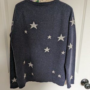 Cashmere sweater, dark blue with scattered stars on front and back, as shown